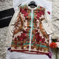 DOLCE&GABBANA 総柄シルクカーディガン 40 ピンクベージュ バラのサムネイル
