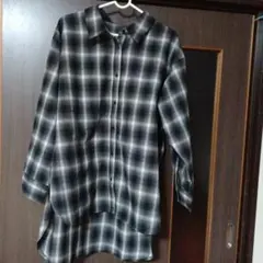 試着のみ！チェック柄 長袖シャツ ブラック・ホワイト