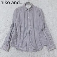 ニコアンド　長袖シャツ　ブラウス　グレー　ストライプ　綿100％　重ね着　M