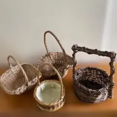 akira様専用 アンティーク　籠 藤　バスケット　かご　古道具　収納　持ち手付