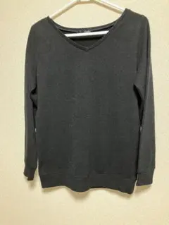 シンプルニット レディース 黒 長袖 vネック