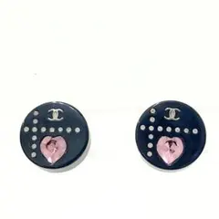 CHANEL ピンクストーン ハート ロゴピアス ゴールド×ピンク ピアス