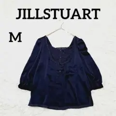 【ジルスチュアート】５部袖ブラウス　M　ネイビー　紺　レトロモダン　オフィス