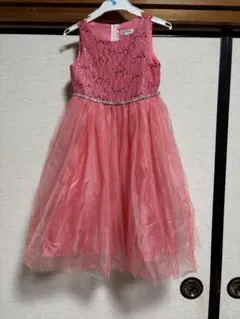 キャサリンコテージ　ウエストビジュー　レースドレス　コーラルピンク 120センチ