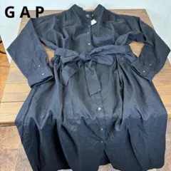★GAP★黒シャツワンピースウエストリボン付★新品タグ付★11900円★麻綿★
