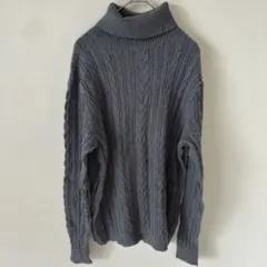 LANDS' END【M】レディース ケーブルニット タートルネック グレーのサムネイル
