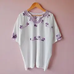 Vintage Purple Embroidery Linen Top