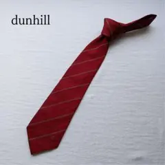 【訳あり】ダンヒル ネクタイ 赤 黒 金色 ストライプ 絹 高級感【n3698】