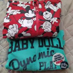 BABY DOLLミッキーマウス フード付きパーカー 赤と緑のパーカー