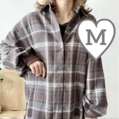 しまむら aquaist mayo 袖口リブチェックシャツ ブラウン M