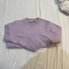 薄紫 リブ編み ニットセーター 長袖