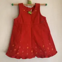 ミキハウス デニムワンピース 赤 花刺繍 90