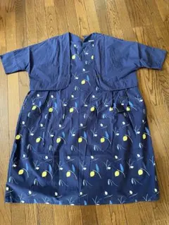 Emago. ネイビー花柄半袖ワンピース