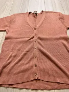 ピンク リブ編み Vネック カーディガン