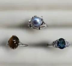 17〜19号 昭和レトロ 天然石デザインリング 3点まとめ売り