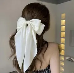 ビッグリボン バレッタ 大きめ 髪留め ヘアピン 推し色 白 ヘアアクセサリー