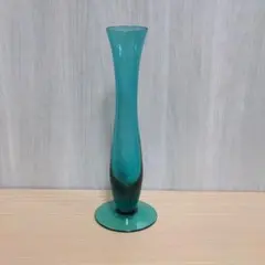【ヴィンテージ】ミッドセンチュリー　モダン　グリーン　一輪挿し　ガラス　花瓶