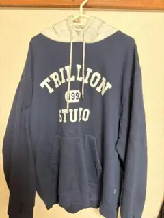 TRILLION フード付きパーカー L ネイビー/グレー