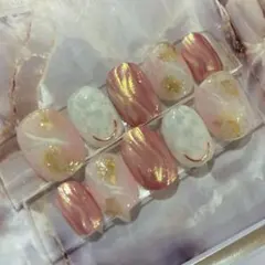 ネイルチップ ベリーショート ピンク ニュアンス 大理石