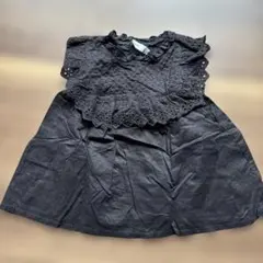 グローバルワーク　GLOBAL WORK黒いフリル付き半袖ブラウス M レース