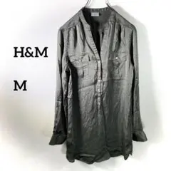 H&M シルクシャツ Mサイズ オリーブカーキ b217③