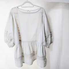 earth music&ecology　儚げ レース ブラウス　 パフスリーブ