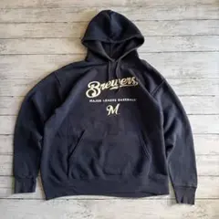 MLBブルワーズ ネイビー裏起毛パーカー　紺色ネイビー　オーバーサイズメンズ古着