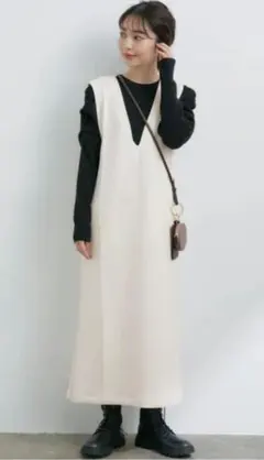 VIS　ダンボールニット深Ｖピンタックジャンパースカート　FSサイズ