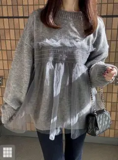 グレー レイヤード風 ニットセーター 長袖