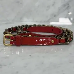 Miu Miu ミュウミュウ エナメル チェーン ベルト レッド 赤 本革 細幅のサムネイル