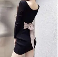 完売品 在庫なし GYDA ジェイダ 長袖バックリボンワンピース ブラック F