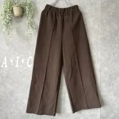 エーアイシー　ワイドパンツ【M】裏起毛　ウエストゴム　体型カバー　ブラウン系