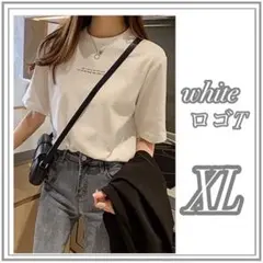 Tシャツ　トップス　レディース　ロゴ　シンプル　白　黒　オシャレ　メンズ　夏