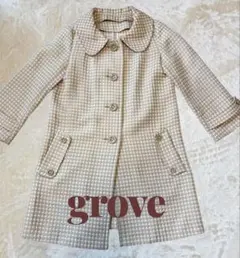 【grove】グローブ レトロヴィンテージ風ドット柄 丸襟 スプリングコート