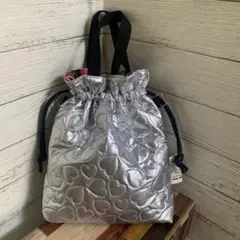 シルバーキルティング　ハート柄 バンドメイド巾着トート