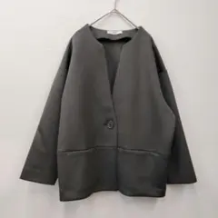 IEDIT ダンボールカットソー素材のノーカラーカーディガンジャケット L