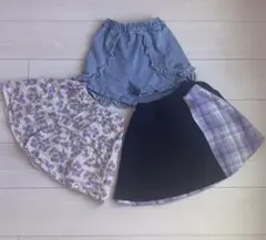 女の子用 ショートパンツ 3点セット まとめ売り デニム 花柄 チェック