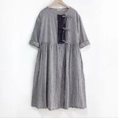 サマンサモスモス リネン混 ギンガムチェック ワンピース フリー SM2 麻 綿