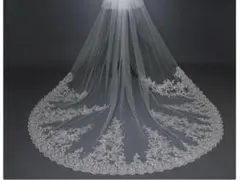 【美品】ホワイト レース装飾 ロングウェディングベール 3m