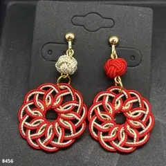 ハンドメイド【水引】イヤリング　赤×白金