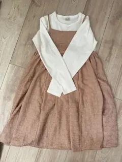 【未使用】petit main 長袖ワンピース 130サイズ ベージュ系