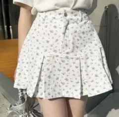ボックスプリーツミニスカート 花柄