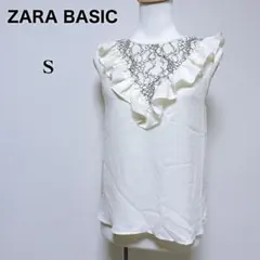 【ザラベーシック】美品 花柄レース フリル ノースリーブ シフォンブラウス S