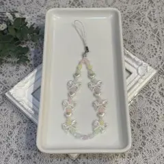 k-1 ハンドメイド リボンビーズのストラップ カラフル