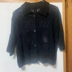 レース編み ブラックカーディガン 半袖