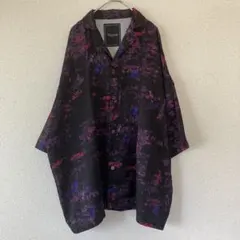 美品 アンリラクシング 総柄 半袖シャツ 開襟シャツ オーバーサイズ 黒 紫 Ｆのサムネイル