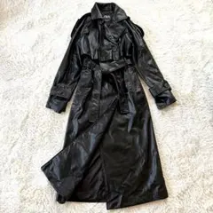 marin☆様ザラ フェイクレザー トレンチコート ロング丈 ベルト付 ブラック