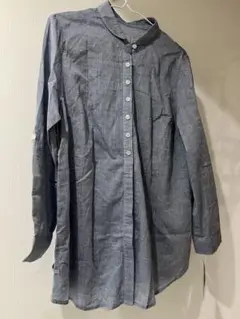 新品タグ付き　NVY バンドカラー 長袖シャツ　 袖まくりボタン綿100%