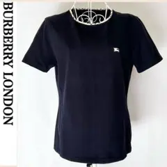 美品 バーバリー ロンドン Tシャツ ロゴ刺繍 クルーネック ネイビー L