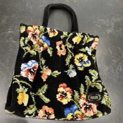 FEILER ハンドバッグ シュニール織 花柄 パンジー　タオル地 ファスナー